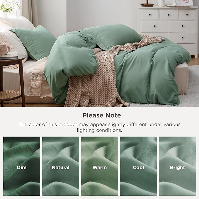 Bedsure Sage Green Duvet Cover King Size - 3 Pieces Prewashed Cotton-Like Polyester Extra Soft Bedding Set, Includes 1 Duvet Cover 104x90 Inches with Zipper Closure & 2 Pillow Shams, No Comforter