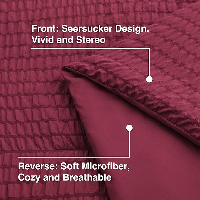 Love's cabin Seersucker Burgundy Full Comforter Set, 7-Piece All Season Lightweight Bed in a Bag Bedding Set with Comforter, Flat Sheet, Fitted Sheet, Pillowcases and Shams | Soft, Breathable, Lightweight