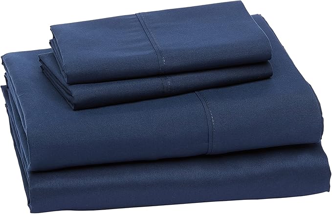 Amazon Basics Lightweight Super Soft Easy Care Breathable Microfiber 4-Piece Bed Sheet Set with 14-Inch Deep Pockets, Machine Washable, Wrinkle Resistant, King, Navy Blue, Solid
