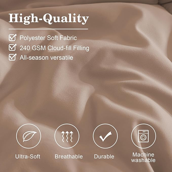 Monbix Full Comforter Set - 7 Pieces Rust Pink Bed in a Bag Full Size Bedding Sets with Comforters, All Seasons Comforter with Sheets, Pillowcases & Shams