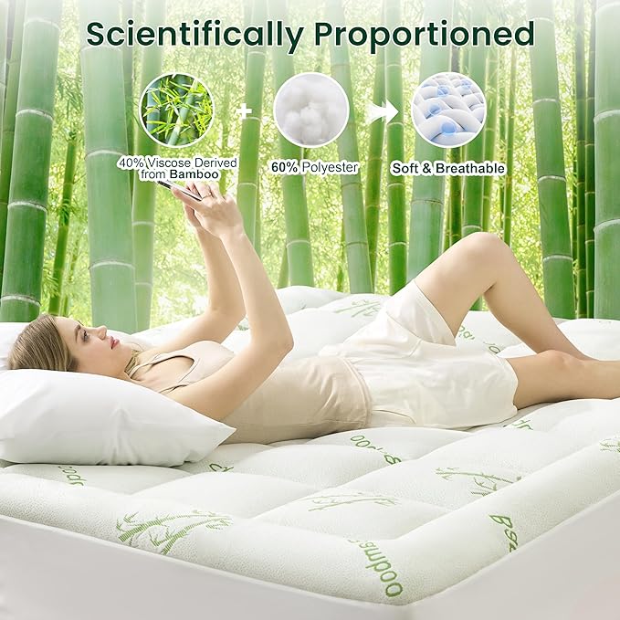 Love's cabin King Mattress Topper Viscose Derived from Bamboo, Thick Pillow Top Mattress Pad with Stretchable Pockets for 8"-20" Mattress, Breathable Cooling Mattress Topper for Hot Sleepers, Green