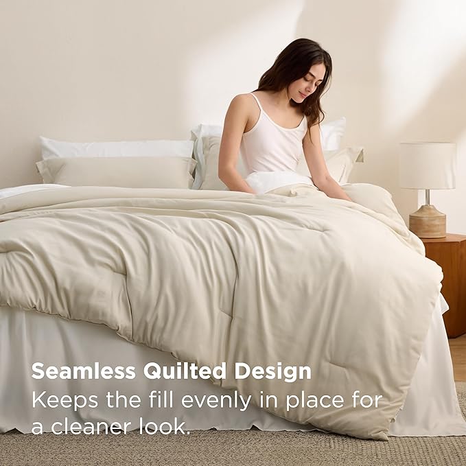 Bedsure Oversized Queen Comforter Set - 7 Pieces Beige Oversized Queen Bedding Set for All Seasons, Boho Contrasting Design Bed in a Bag with Comforter, Sheets, Pillowcases & Shams