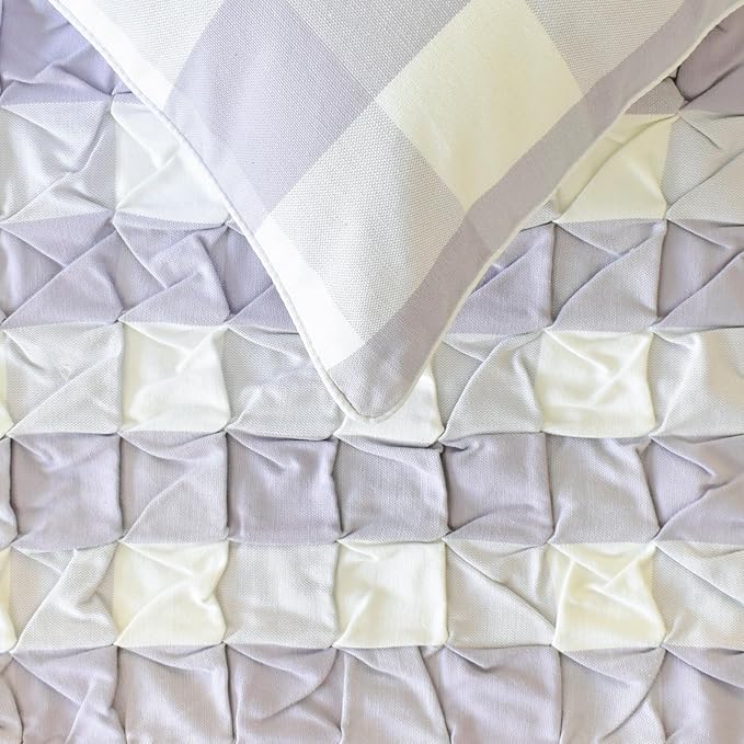 The HomeCentric King/Queen/Twin Lavender Decorative Bed Runner Queen 74"x18" Bed Runner with One Pillow Cover, Checkered, Buffalo Plaid, Check Bed Scarf on Cotton Fabric - Lavender Plaid Knots