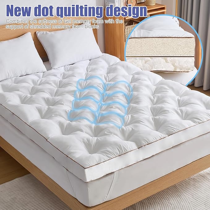 WhatsBedding 4 Inch Memory Foam Mattress Topper Full for Back Pain Relief, Filled with Breathable Gel Memory Foam, Fluffy Comfort Supportive Pillow Top Mattress Topper, 75x54x4in
