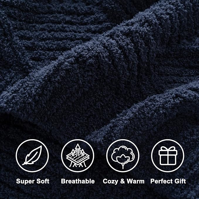 Battilo Navy Diamond Knit Throw Blanket for Couch and Bed, Soft Textured Chenille Blanket, Cozy Lightweight Decorative Blanket for Sofa, 50"x60"