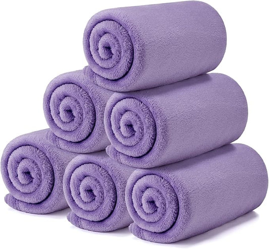 Tinideya 6 Pcs Flannel Fleece Throw Blanket Bulk 50 x 60 Inch Soft Fleece Blanket Warm Throw Blankets Coral Blankets for Couch Sofa Home Wedding Gifts Season (Purple)
