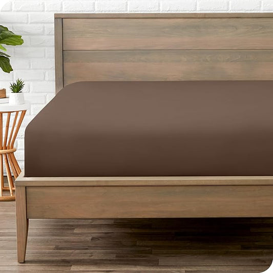 Bare Home Fitted Bottom Sheet Queen Size - Premium 1800 Microfiber - Ultra-Soft Hotel Luxury - Deep Pocket - Durable and Long Lasting (Queen, Cocoa)