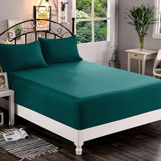 Elegant Comfort 1500 Premium Quality Fitted Sheet Ultra Soft 18-24 Inch Extra Deep Pocket - Single Fitted Sheet for High Mattress - Wrinkle Free with Smart Storage Pockets, Cal King, Marine Teal