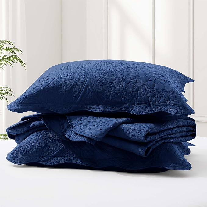 IR Imperial Rooms 10 Pack Queen Quilt Bedding Set (90" x 96") - Bulk Wholesale for Hotels, Guest Bedroom & Airbnbs - Lightweight Microfiber Reversible Floral Embossed Quilts Bedspreads (Blue)