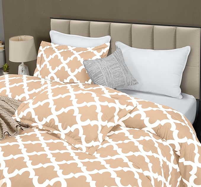 Utopia Bedding Queen Comforter Set 3 Piece Beige, Printed Comforters Queen Size, Bedding Comforters Sets, Down Alternative Soft Bed Set, 1 Comforter (88 x 88 inches) 2 Pillow Shams (20 x 26 inches)