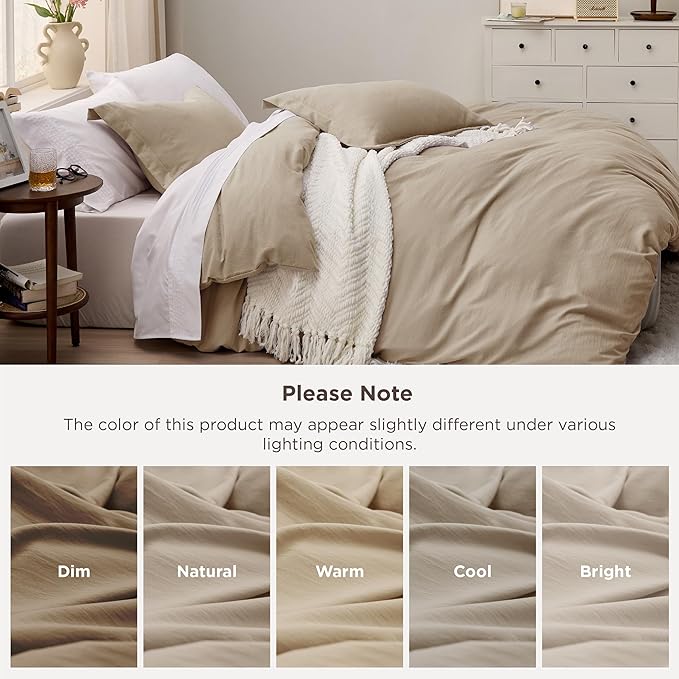 Bedsure Deep Beige Oversized King Duvet Cover - 3 Pieces Prewashed Cotton-Like Polyester Extra Soft Bedding Set, Includes 1 Duvet Cover 120x98 Inches with Zipper Closure & 2 Pillow Shams, No Comforter