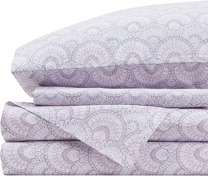 Comfort Spaces 100% Cotton Sheet Set Breathable, Lightweight, Soft with 12" Elastic Pocket Fits up to 14" Mattress, All Season Cozy Bedding, Matching Pillow Case, Twin XL Tabitha Purple 3 Piece