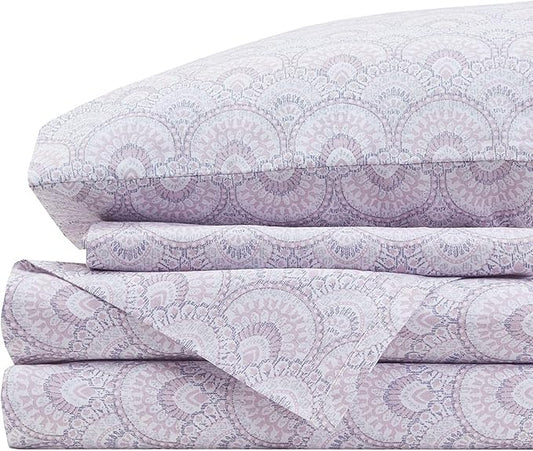 Comfort Spaces 100% Cotton Sheet Set Breathable, Lightweight, Soft with 12" Elastic Pocket Fits up to 14" Mattress, All Season Cozy Bedding, Matching Pillow Case, Twin XL Tabitha Purple 3 Piece
