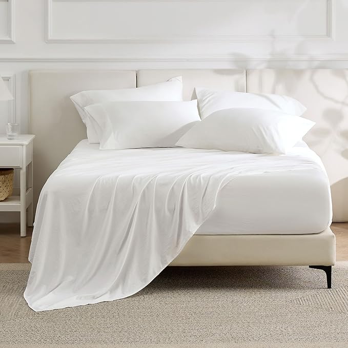 Bedsure Deep Pocket Twin Sheets - 4 Piece, Prewashed Ultra-Soft Twin Sheets Set, Fits Mattresses Up to 18 Inches Thick, Breathable & Secure Fit, Hotel Luxury Bedding, White