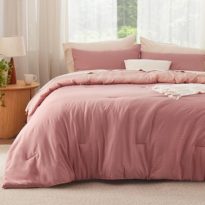 Bedsure King Comforter Set, Pink Clay Soft Prewashed Bedding for All Seasons, 3 Pieces GentleSoft™ Bed Set, 1 Lightweight Comforter (104"x90") and 2 Pillowcases (20"x36")