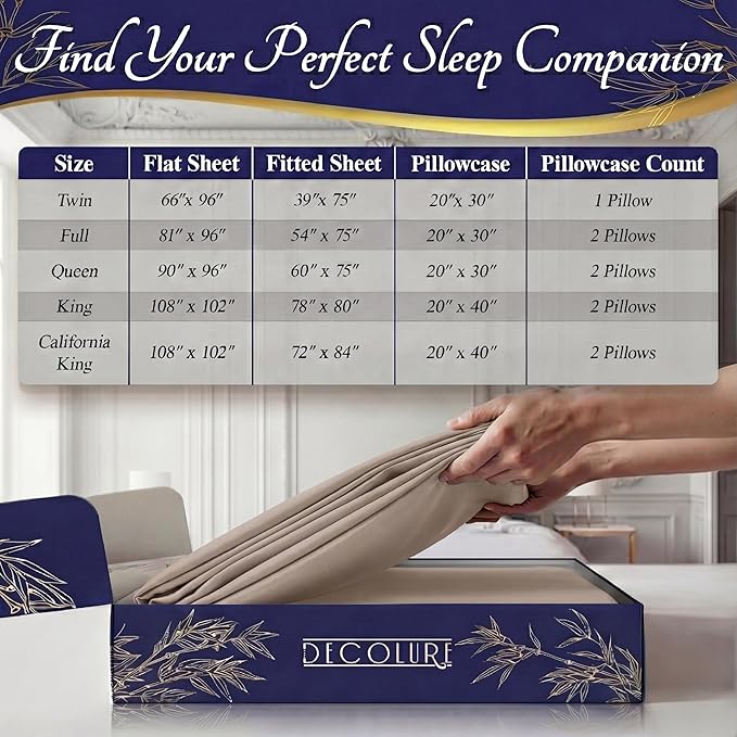 DECOLURE 100% Viscose Derived from Bamboo Sheets King Size - Luxury 4 Pc Naturally Cooling Sheets, Ultra Soft Bed Set - Deep 17" Pockets, Durable Double Stitching, Oeko Tex Standard (Taupe)