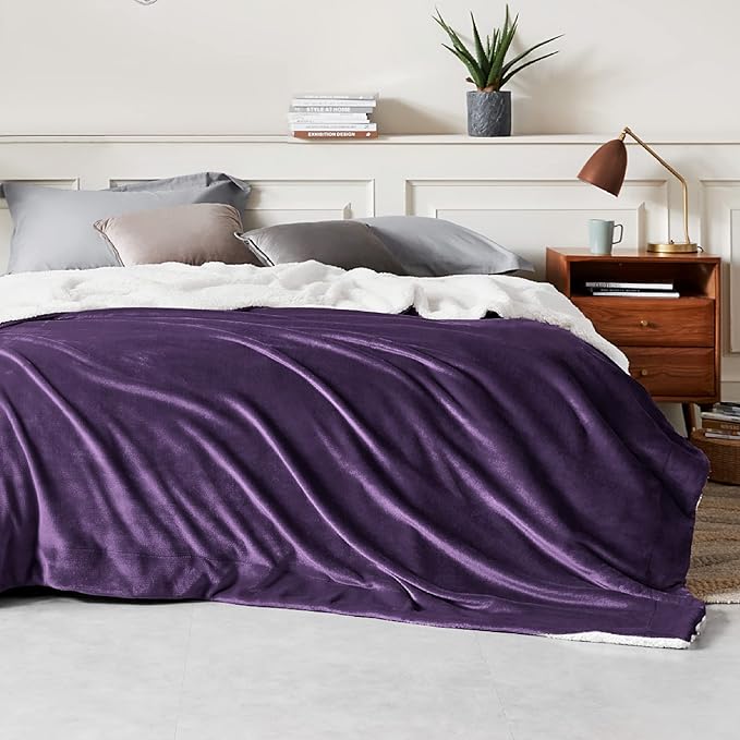 Bedsure GentleSoft Sherpa Fleece Blankets King Size for Bed, Non-Heated, Thick and Warm Throw Gifts for Women and Girls, Soft Fuzzy Plush King Christmas Blanket for Winter, Purple, 108x90 Inches