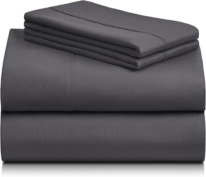 LuxClub Twin XL Sheets - Soft Kids Twin Bed Sheets for Boys and Girls, 3 PC Deep Pockets 18" Eco Friendly Wrinkle Free Kids Fitted Sheets Machine Washable Hotel Bedding Silky Soft- Dark Grey Twin XL