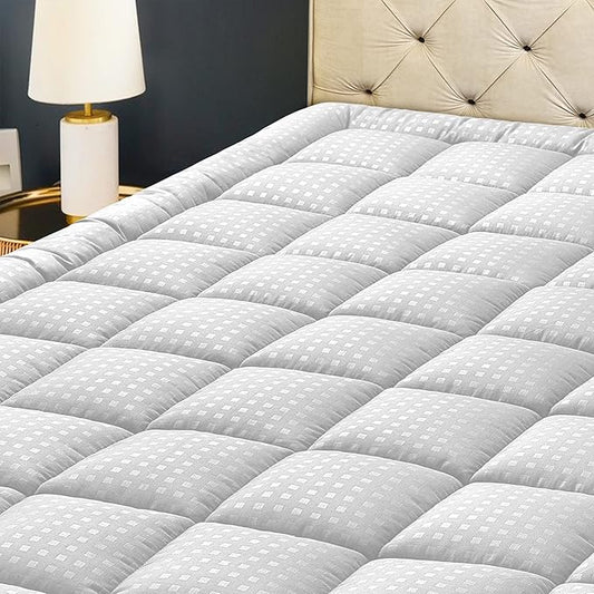 HYLEORY California King Mattress Pad Quilted Fitted Mattress Protector Cooling Pillow Top Mattress Cover Breathable Fluffy Soft Mattress Topper with 8-21" Deep Pocket
