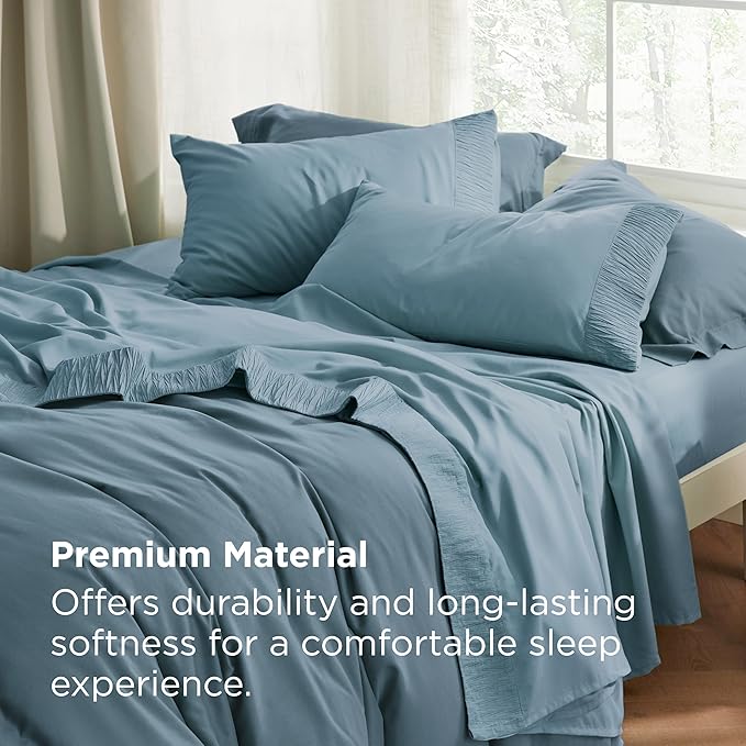Bedsure Queen Sheet Set - 4 Pieces Soft Queen Size Sheets - Breathable & Cooling - Hotel Luxury - Easy Care Polyester Microfiber Bedding for Women, Men, Mineral Blue
