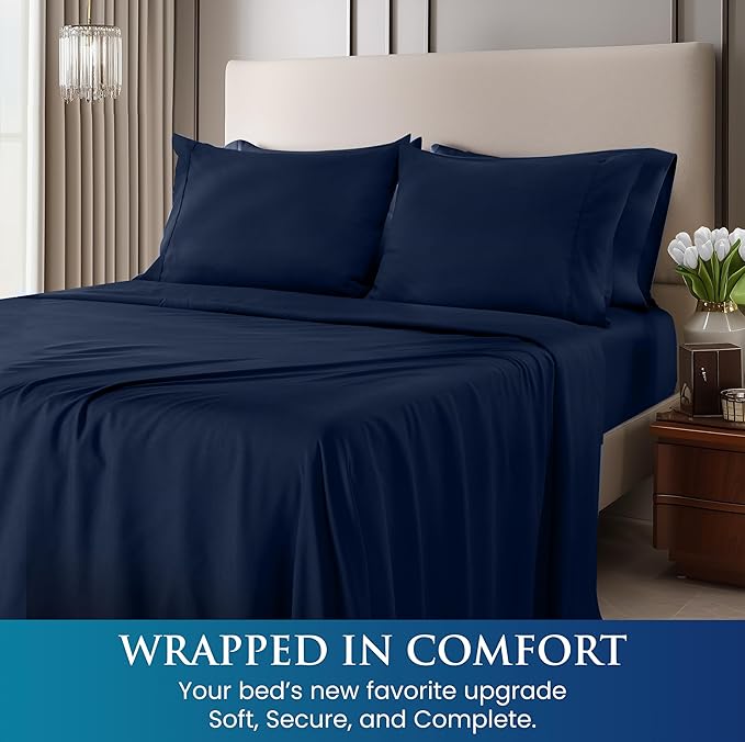 Utopia Bedding Queen Size 4 Piece Sheet Set - Brushed Microfiber - Soft Bed Sheets for Queen Size Bed Set - Includes 1 Fitted, 1 Flat, & 2 Pillow Cases - Deep Pocket (Navy)