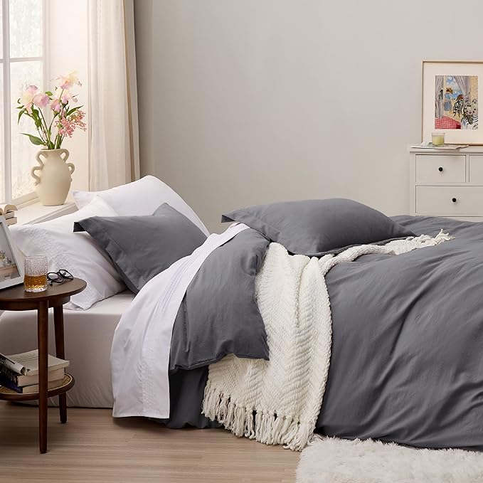Bedsure Dark Grey Duvet Cover King Size Only - Prewashed Cotton-Like Polyester Extra Soft All Season Bedding, Includes 1 Duvet Cover 104x90 Inches with Zipper Closure, Comforter Not Included