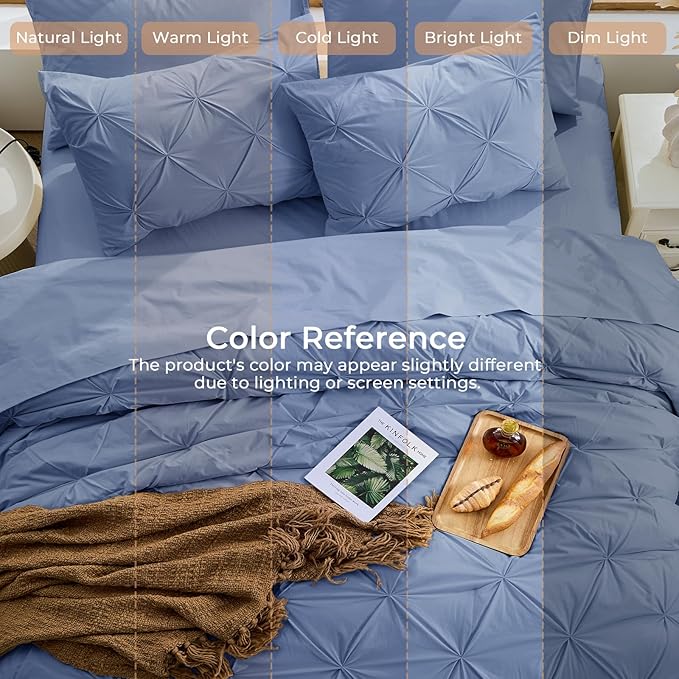 Sasttie Twin Comforter Set, 5-Piece Bed in a Bag, Pintuck Bedding Sets for All Season, Includes Comforter, Flat Sheet, Fitted Sheet, Pillowcase and Pillowsham, Slate Blue