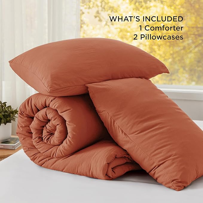 Bedsure Full Comforter Set, Orange Soft Prewashed Bedding for All Seasons, 3 Pieces GentleSoft™ Bed Set, 1 Lightweight Comforter (82"x86") and 2 Pillowcases (20"x26")
