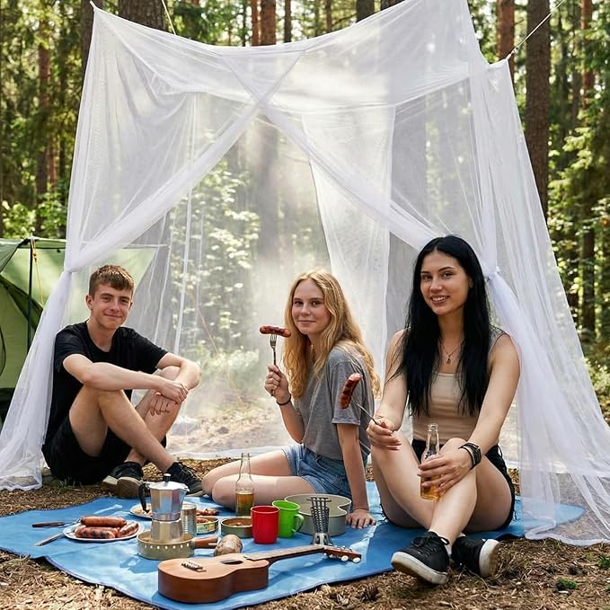 Frienda Bed Mosquito Net Mosquiteros Cameros para Cuba Rectangular Canopy Drapes with Hook Nylon Rope for Single Twin Full Queen King Size Bed Camping Outdoor Travel(White,Twin)