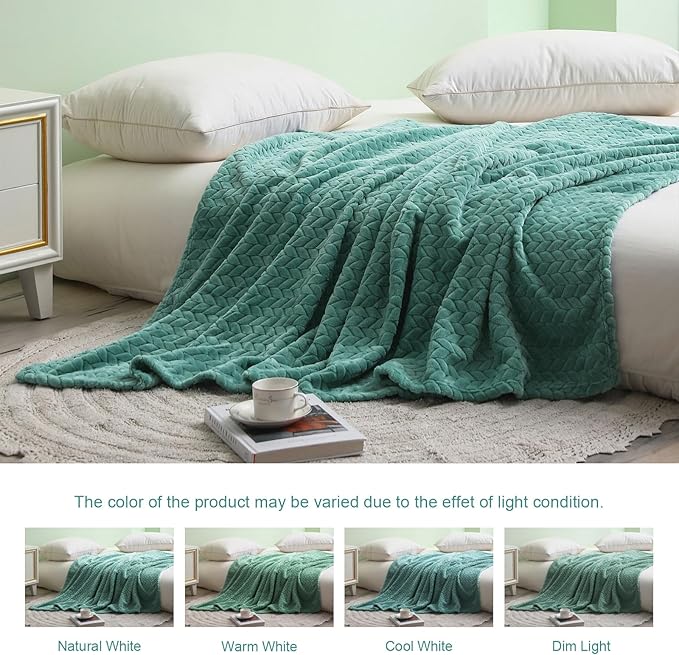 Exclusivo Mezcla Fleece King Size Blanket for Bed, 90x104 Inches Soft Cozy Jacquard Flannel Blankets, Lightweight Fuzzy Plush Warm for Women, Celadon