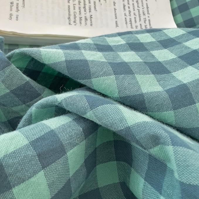 LifeTB Green Gingham Comforter Set Full Size Geometric Plaid Checkered Pattern Comforter Green Grid Plaid Printed Bedding Comforter Set with 2 Pillowcases Fluffy Soft Gingham Bedding Set Breathable
