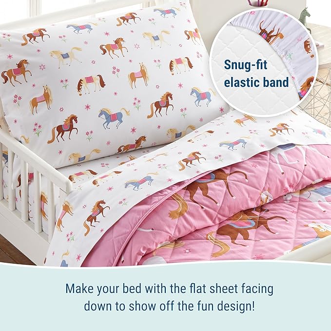 Wildkin 100% Cotton Toddler Sheet Set – Soft & Cozy Bed Sheets - Horses
