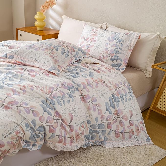 OAITE Duvet Cover Set Twin Size Floral Pattern Ultra Soft 100% Cotton Duvet Cover Sets 3-PC, Breathable Duvet Cover with Zipper Closure & Corner Ties(2 Pillow Shams,1 Duvet Cover)