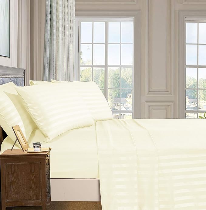 Elegant Comfort Best, Softest, Coziest 6-Piece Sheet Sets! - 1500 Premier Hotel Quality Luxurious Wrinkle Resistant 6-Piece Damask Stripe Bed Sheet Set, California King Ivory