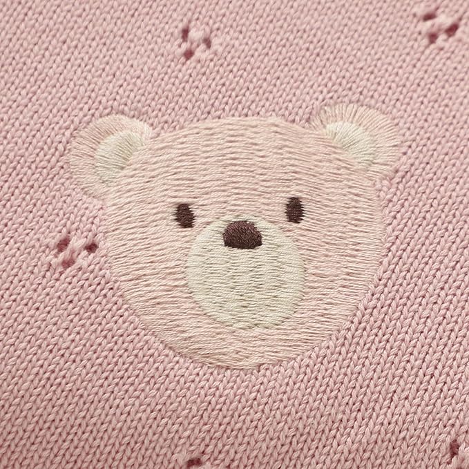 mimixiong Organic Cotton Baby Blanket Neutral Knitted Soft Crib Nursery Swaddling Receiving Blankets for Newborn Baby Boy Girl 40x30 Inch Pink