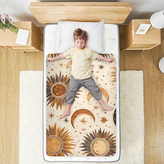 Waterproof Bed Pad Reusable Changing Pad Toddler Mattress Protector Large Pee Pad Baby Diaper Pad Soft Washable Liner Brown Boho Sun Moon