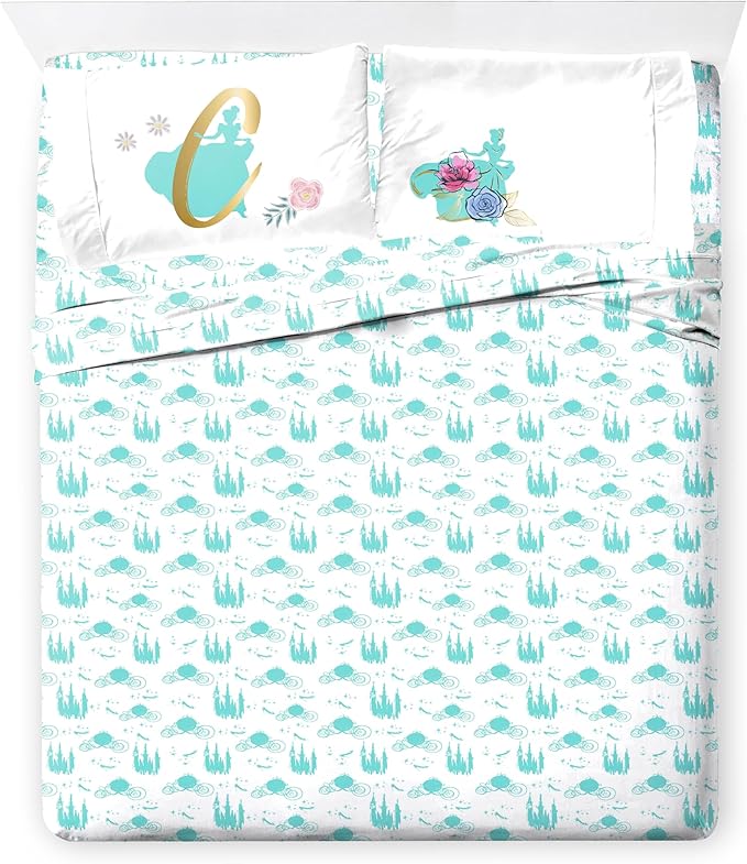 Jay Franco Kids Comforter Set Includes Sheets and Pillow Covers - Soft and Cozy Bed Set for Stylish Room Decor, Official Licensed Bedding, Blue - Cinderella, 7 Piece Queen