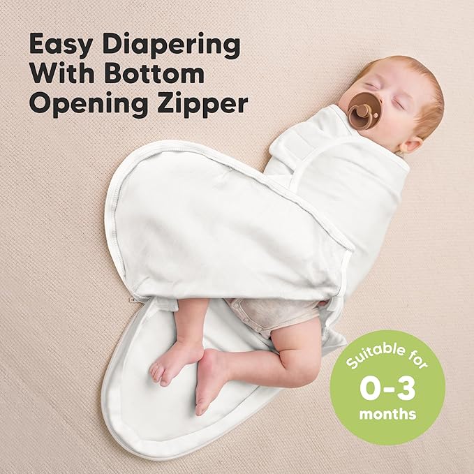 Baby Swaddle Sleep Sacks with Zipper - 3-Pack Swaddles for Newborns 0-3 Months, Infant, Baby Girls, Boys, Soft & Durable Newborn Sleep Sack, Easy Diaper Change Swaddling Blanket (Soft White, OS)