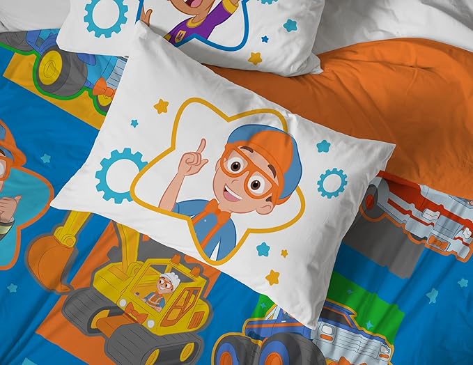 Jay Franco Blippi & Meekah Trucks Full Comforter Set - 7 Piece Blue Bedding Sheet Set & Pillow Covers - Super Soft Microfiber Bed Set