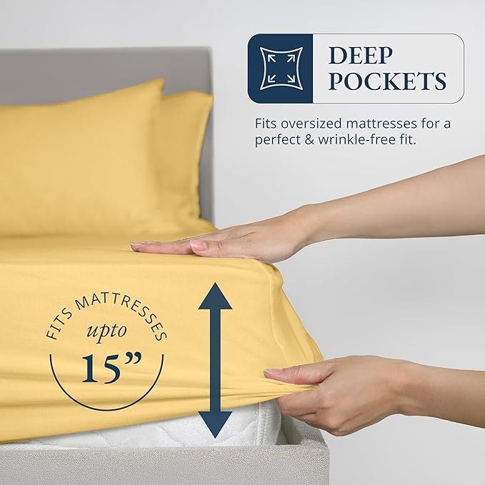 LANE LINEN Fitted Sheet King Size, 100% Organic Cotton, 3-Piece Set (1 Fitted Sheet,2 Pillowcases), Percale Weave, Ultra Soft, Breathable,Fits Mattress Upto 15" Deep - Cocoon (No Flat Sheet)