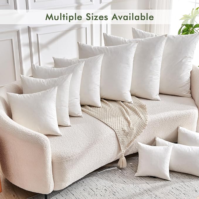 Feather Down Throw Pillow Inserts 20 x 20, Set of 2, 100% Organic Cotton Shell, Soft Decorative Square Pillows Insert for Living Room Sofa, Couch, or Bed (White)
