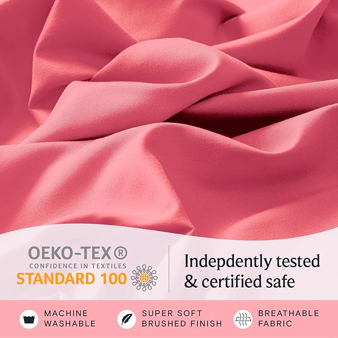 LuxClub 3 PC Twin XL Sheet Set, Deep Pockets Wrinkle Free Cooling Bed Sheets Hotel Bedding for Women, Men, Kids & Teens, Includes 1 Fitted Sheet, 1 Flat Sheet and 1 Pillowcase-Silky Soft Vermilion