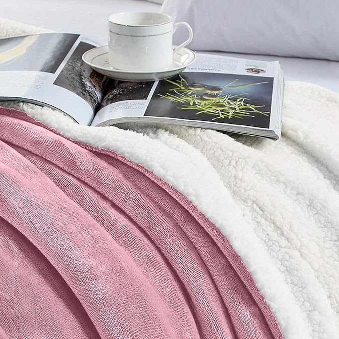 MOONLIGHT20015 Baby Pink Sherpa Fleece Throw Blanket Twin Size for Bed - Wholesale Bulk Pack of 12 Sherpa Blankets - Soft Fluffy Throw Blankets for Hotels, Guest Bedroom, 60x80 Inches