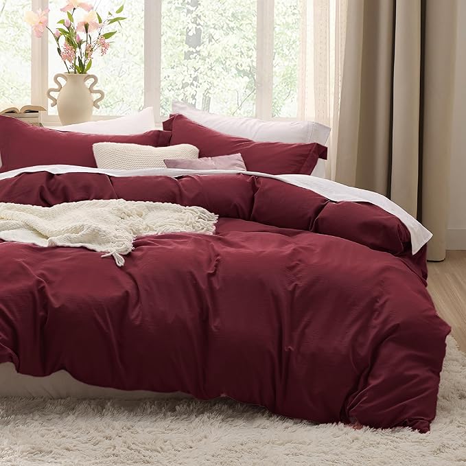 Bedsure Winery Duvet Cover Queen Size - 3 Pieces Prewashed Extra Soft Bedding Set, Includes 1 Duvet Cover 90x90 Inches with Zipper Closure & 2 Pillow Shams, Comforter Not Included