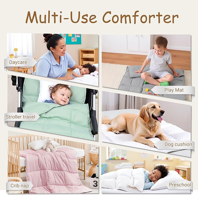 ZPECC Toddler Down Alternative Comforter, 39x47 Hypoallergenic Baby Blanket Quilt, Soft Breathable Lightweight All Season Kids Duvet Insert for Crib Stroller Cot Daycare, Green Stripe