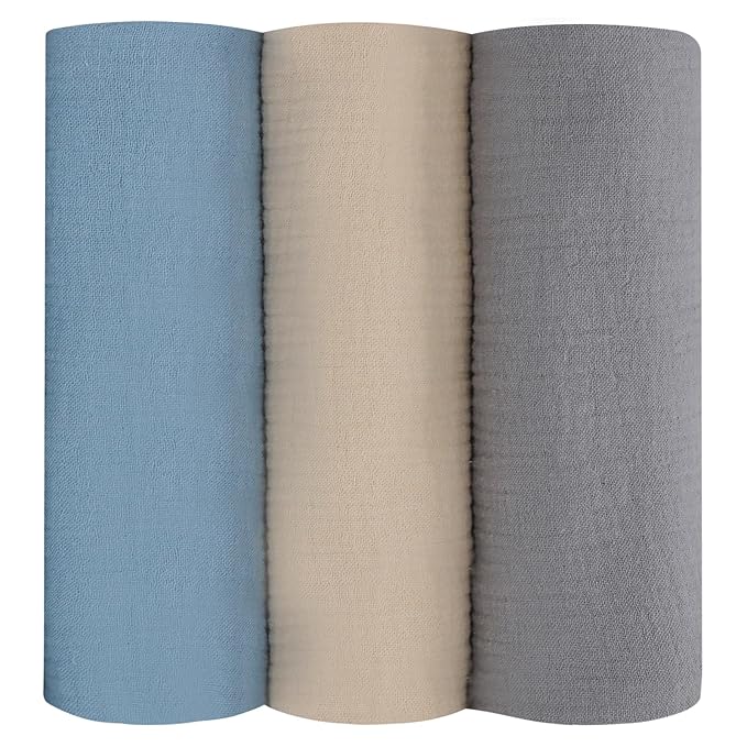 Baby Muslin Swaddle Blankets for Boys and Girls, 3-Pack Soft and Breathable Cotton Swaddles, Large 37 x 49 inches Receiving Blankets, Essentials for Newborns, Unisex 005