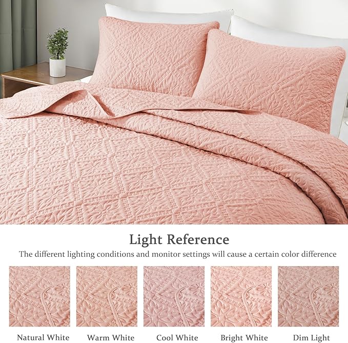 Exclusivo Mezcla Twin Quilt Bedding Set, Lightweight Soft Bedspreads Coverlets with 1 Pillow Sham, Modern Blush Pink Quilts Twin XL Size for All Seasons