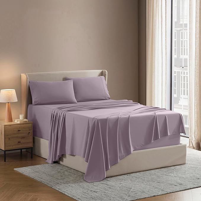 Nestl Full Sheet Set - Luxury 1800 Ultra-Soft Microfiber Full Bed Sheets - Double Brushed - Deep Pockets - Easy Fit - 4 Piece Set - Bedding Sheets & Pillowcases (Full, Dusty Purple)