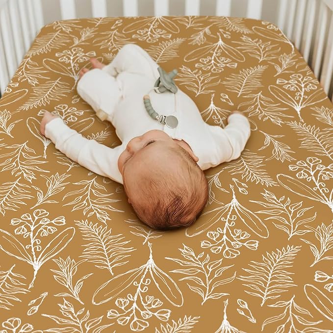 Stretchy Ultra Soft Jersey Knit Fitted Crib Sheets Set 2 Pack, Fits All Standard Crib Mattress Pads Safe and Snug, Stylish Woodland Deer Crib Sheet