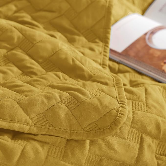 Bedsure Quilts Twin Size - Lightweight Bedspreads Twin Size with Basket Weave Pattern, Soft Quilt Bedding, Mustard Yellow Comforter Coverlet for All Seasons (68" x 86")